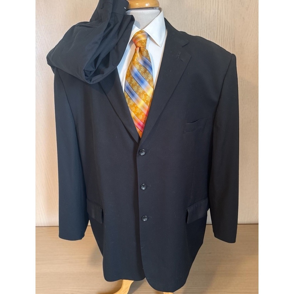 Vinci Suit Mens 54R Big & Tall Pants 48 x 28 Black 2 Piece Polyester Blend Suit